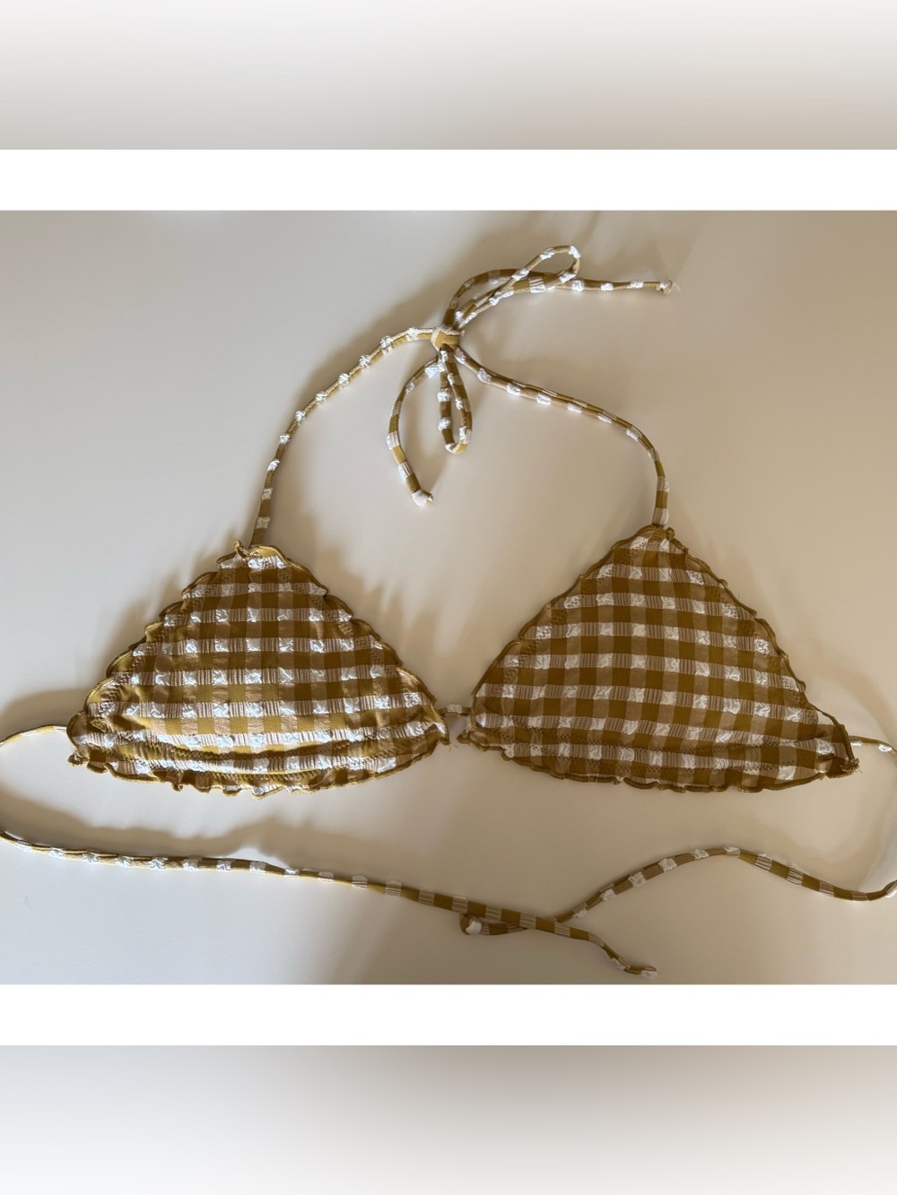 J. Crew lettuce trim gingham bikini top